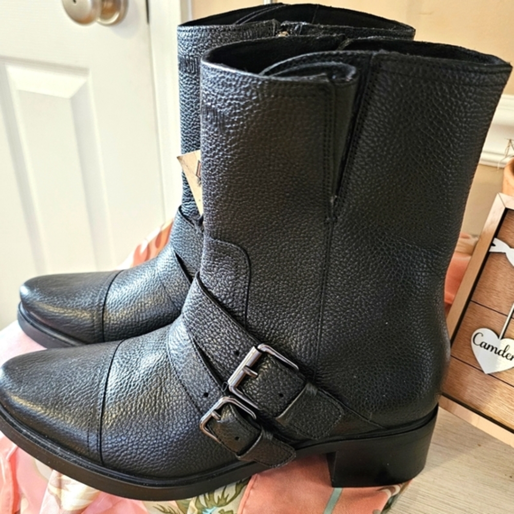 Harley Davidson Jerelyn DBL Black Leather Motorcycle‎ Boots Women's 6.5 NWT Bike